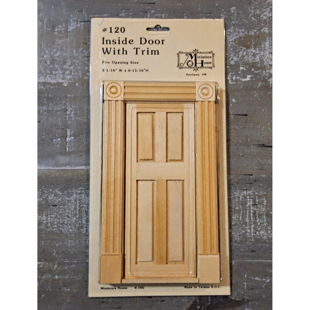 VTG Miniature House Inside Door With Trim 120 Wood 1982 Dollhouse Woodwork